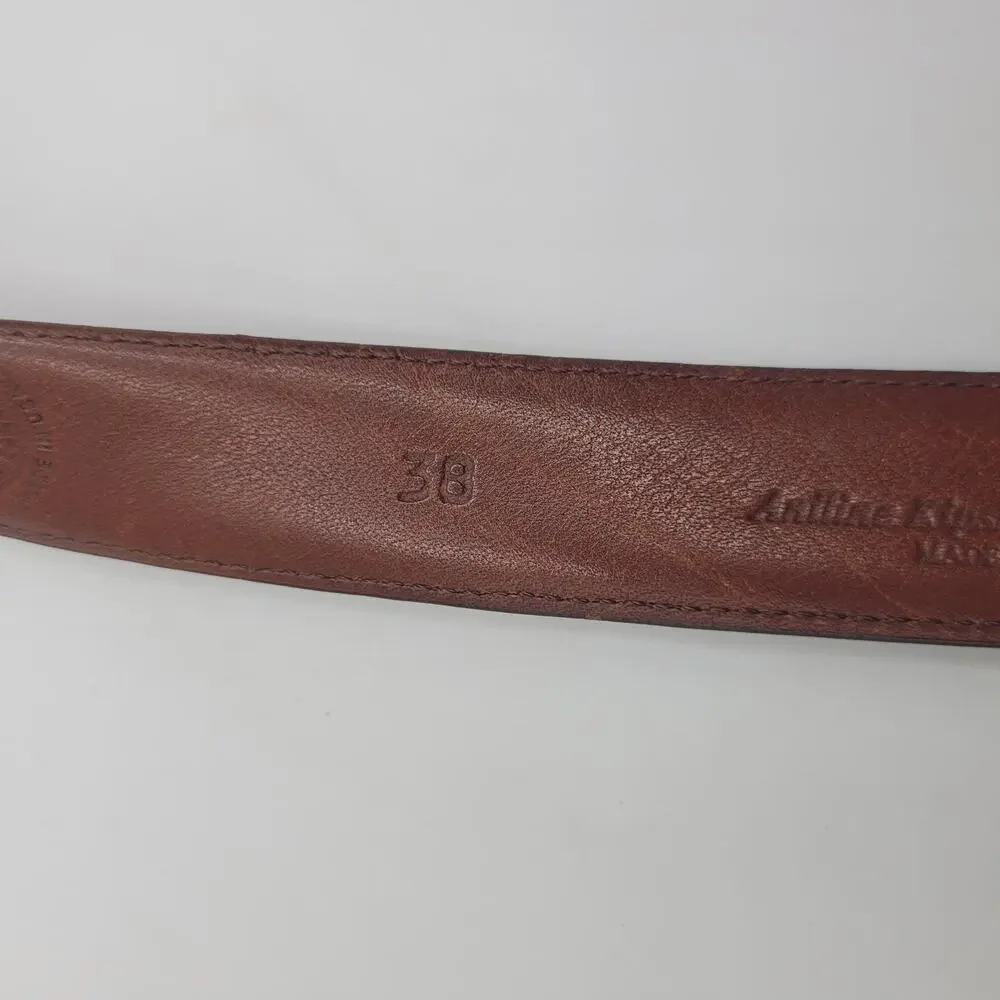 Torino Belt 38 Brown Leather Glazed Aniline Kipskin Shoulder Brass Buckle USA